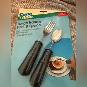 Cane And Able Built Up Handle Fork And Spoon Dining Aids Adaptive Utensils